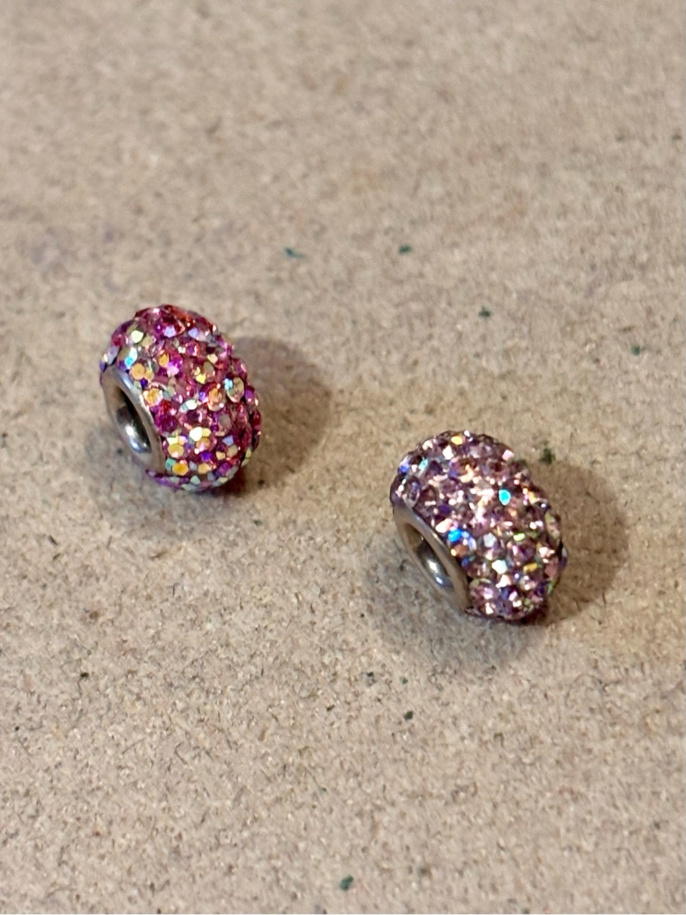 Two crystal mini beads One light pink One dark pink Fit MINI charm holders ONLY
